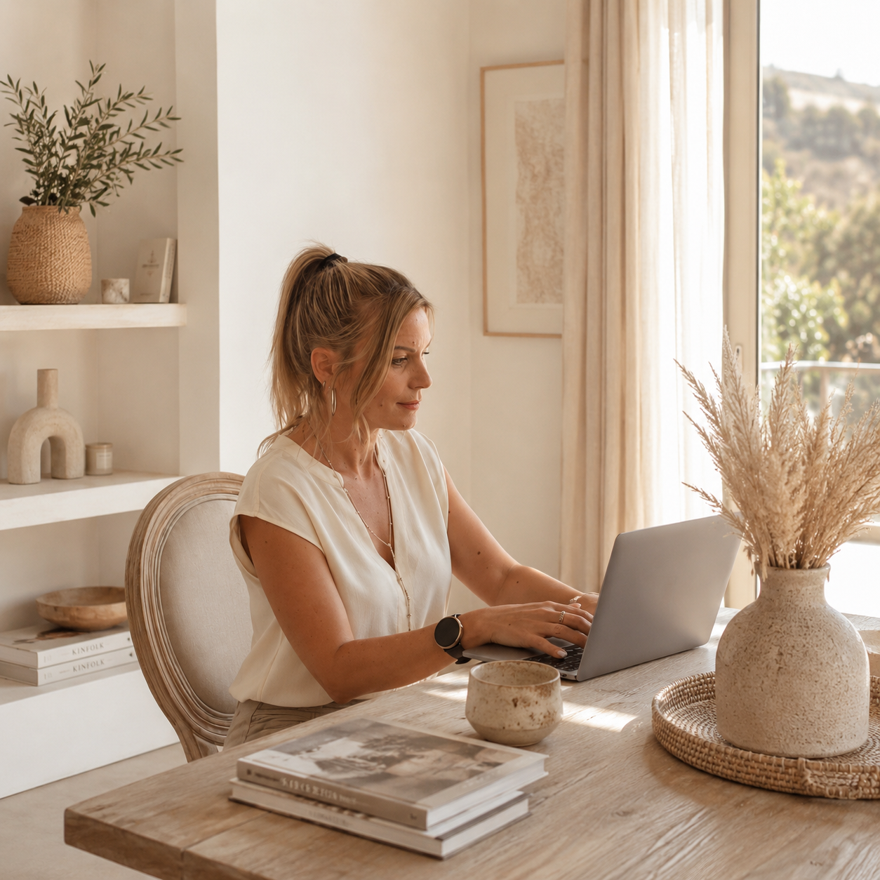 Femme travaillant sereinement
